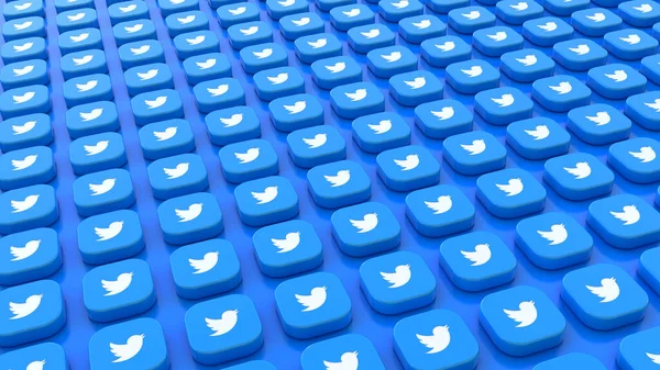 Bunch Square Badges Logo Twitter Arranged Blue Background — Fotografia de Stock