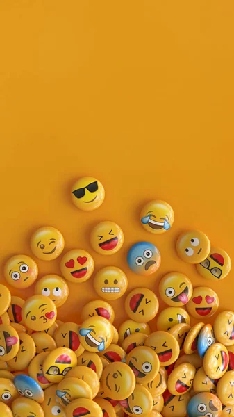Vertical Shot Bunch Emojis Faces Representing Different Emotions Rendering — 图库照片