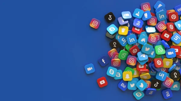 Rendering Bunch Square Badges Logo Main Social Networks Apps Blue — Zdjęcie stockowe