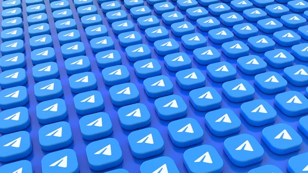 Ένα Μάτσο Τετράγωνα Σήματα Λογότυπο Της Εφαρμογής Telegram Τοποθετημένα Μπλε — Φωτογραφία Αρχείου