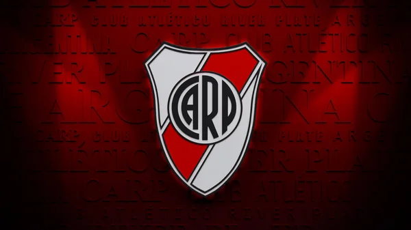 阿根廷足球俱乐部 阿根廷足球队佩带河川板足球俱乐部标志的徽章的3D渲染 — 图库照片