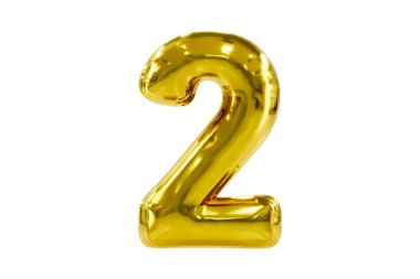 Gerçekçi helyum parti balonundan yapılmış 2 numaralı altın, 3 boyutlu illüstrasyon..