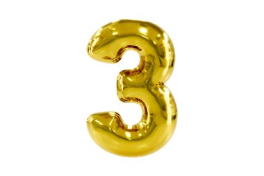 Gerçekçi helyum parti balonundan yapılmış 3 numaralı altın numara, Premium 3d illüstrasyon.