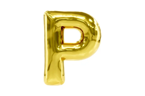 Oro partido fuente metálica letra de oro P hecha de globo de helio realista, ilustración Premium 3d. — Foto de Stock