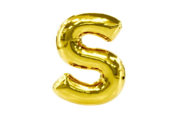 Oro partido fuente metálica letra de oro S hecha de globo de helio realista, ilustración Premium 3d. — Foto de Stock