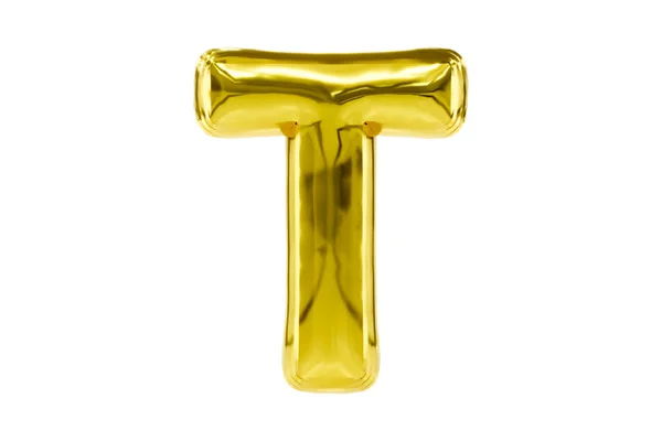 Parte de oro fuente metálica letra de oro T hecha de globo de helio realista, ilustración Premium 3d. — Foto de Stock