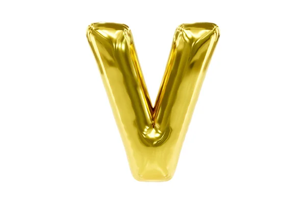 Parte de oro fuente metálica letra dorada V hecha de globo de helio realista, ilustración Premium 3d. — Foto de Stock