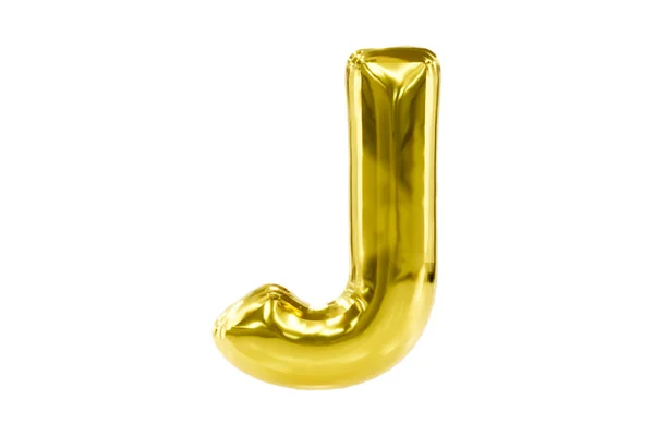 Golden party typsnitt metellic gyllene bokstaven J gjord av realistisk helium ballong, Premium 3D-illustration. Royaltyfria Stockfoton