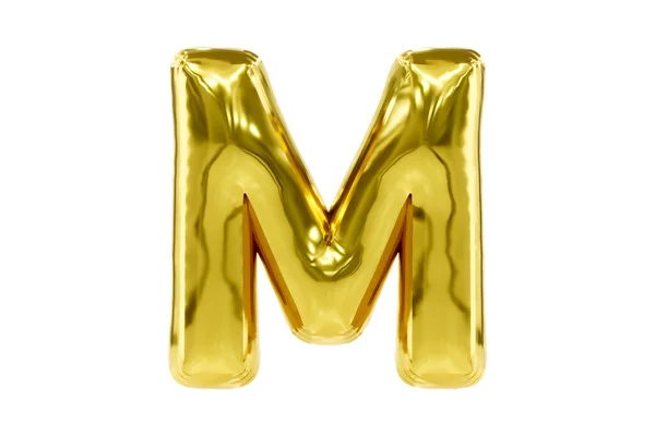 Золотой партийный шрифт метеллическая золотая буква М из реалистичного гелиевого шара, премиум 3D иллюстрация. Стоковое Изображение