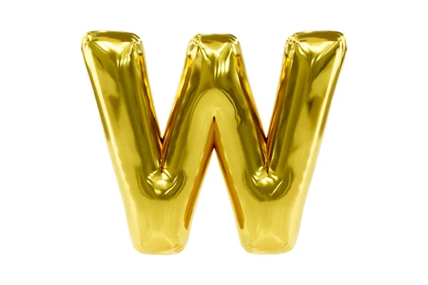 Gyllene part typsnitt metalliska gyllene bokstaven W gjord av realistisk helium ballong, Premium 3D-illustration. Stockfoto