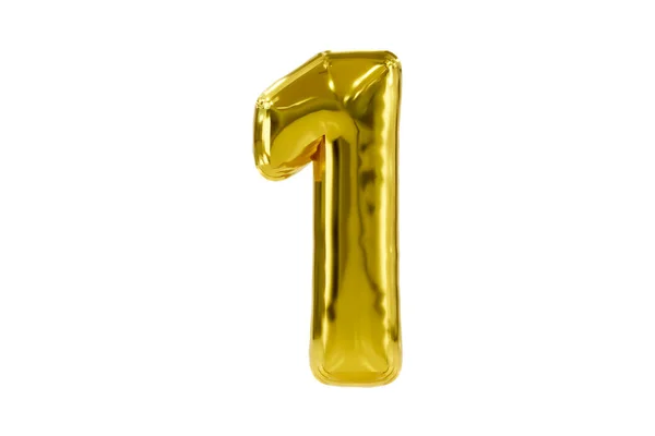 Emas nomor 1 terbuat dari balon pesta helium yang realistis, ilustrasi Premium 3d. Stok Foto