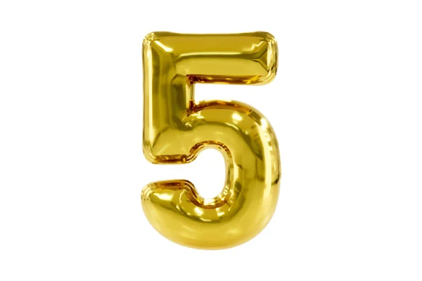 Emas nomor 5 terbuat dari balon pesta helium yang realistis, ilustrasi Premium 3d. Stok Foto Bebas Royalti