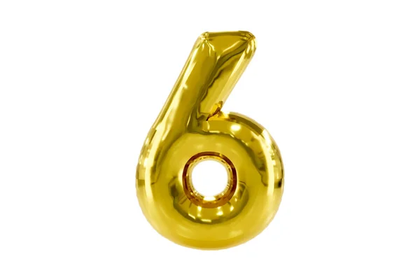 Emas nomor 6 terbuat dari balon pesta helium yang realistis, ilustrasi Premium 3d. Stok Lukisan  