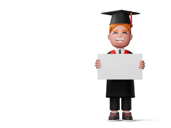 Gelukkige Afstuderen Jongen Bezit Boek Diploma Rendering — Stockfoto