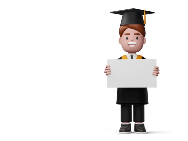 Happy Graduation Boy Hold Book Diploma Rendering — Stok Foto