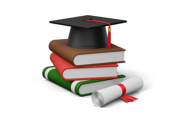 Capa Graduação Com Diploma Livro Colorido Renderização — Fotografia de Stock