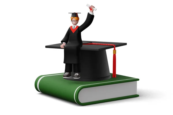 Boldog Diplomás Férfi Diploma Színes Könyv Renderelés — Stock Fotó