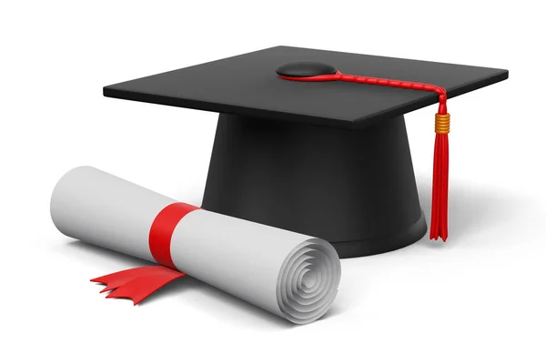Tapa Graduación Con Diploma Representación Imagen De Stock