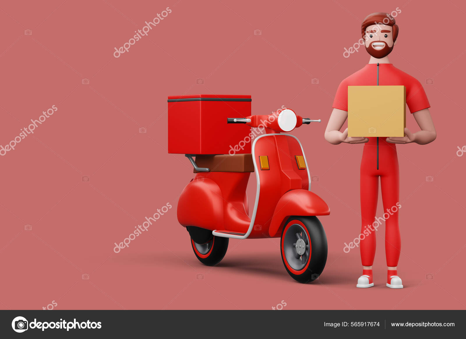 Delivery Man Parcel Box Motorcycle Rendering Stock Photo by ©Somjork
