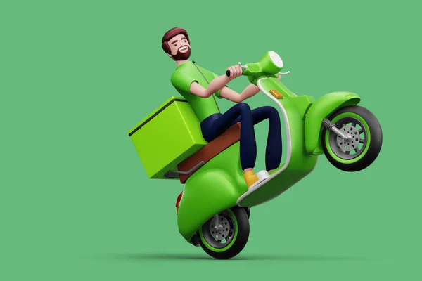 Entrega Hombre Montando Una Motocicleta Con Caja Entrega Renderizado Fotos De Stock Sin Royalties Gratis