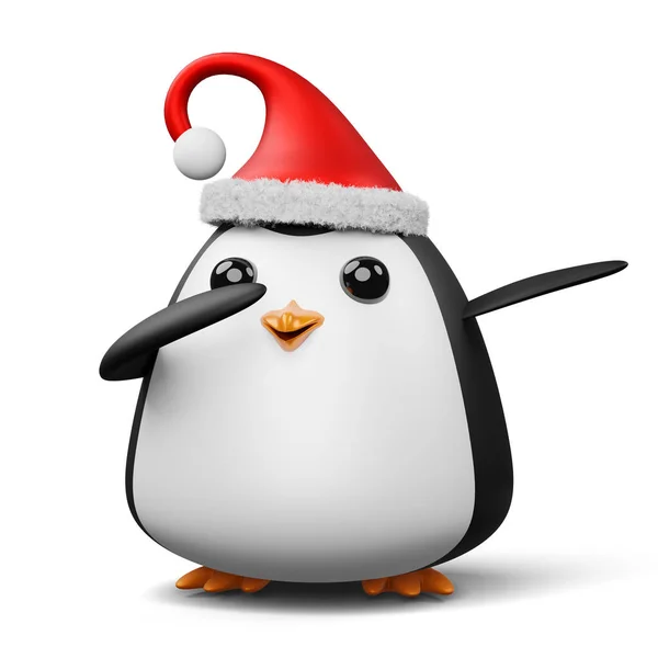 Cute Penguin Christmas Hat Happy Christmas Rendering — Stock Photo, Image