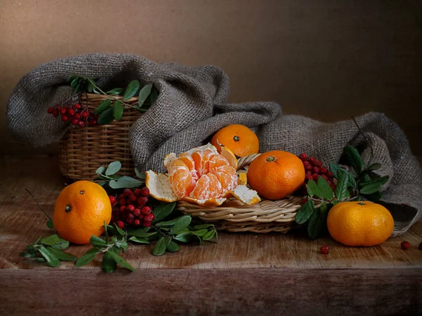 Still Life Ripe Tangerines Table — Fotografia de Stock