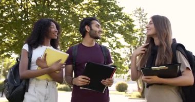Multi racial students discussing topic at campus
