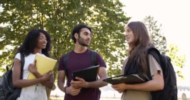 Multi racial students discussing topic at campus