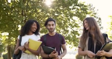 Multi racial students discussing topic at campus