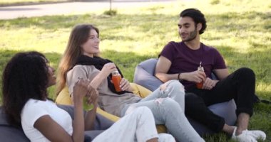 Multi ethnic students having lunch at park