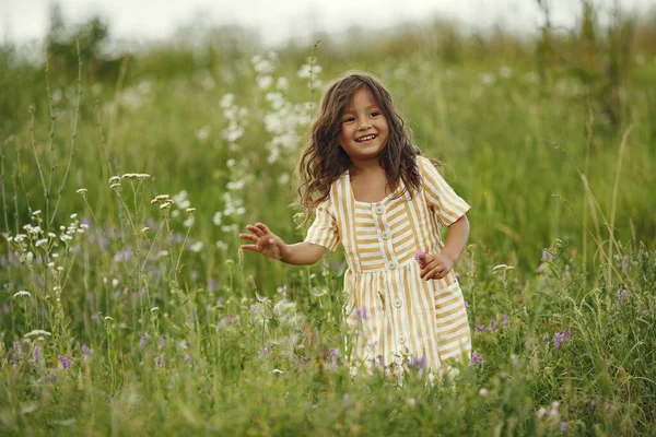 Child Summer Field Little Girl Cute Dress — Zdjęcie stockowe