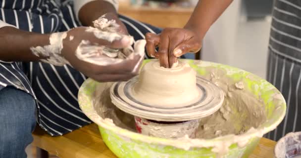 Her Boyfriend Husband Close View Young Couple Doing Handmade Clay — Stockvideo