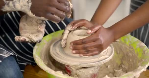 Her Boyfriend Husband Close View Young Couple Doing Handmade Clay — стоковое видео