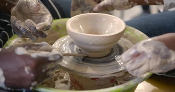 Her Boyfriend Husband Close View Young Couple Doing Handmade Clay — Stok video