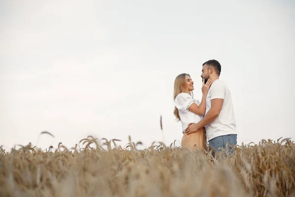 Cute Couple Field Lady White Blouse Guy White Shirt — Foto de Stock