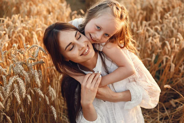 Family Summer Field Sensual Photo Cute Little Girl Woman White —  Fotos de Stock