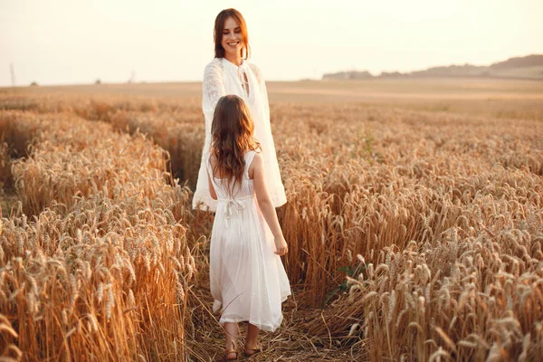 Family Summer Field Sensual Photo Cute Little Girl Woman White — Stockfoto