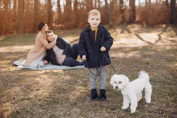 Familie Met Schattige Kleine Zoon Ouders Met Kind Een Park — Stockfoto