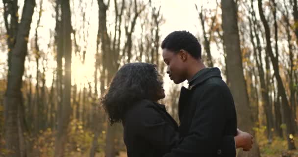 Young Black Couple Love Cuddling Park Shooting — Stock video