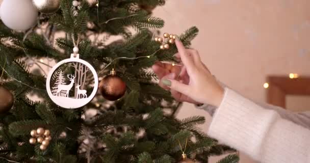 Joyeux Couple Décorant Arbre Noël Maison Relation Famille Noël Nouvel — Video