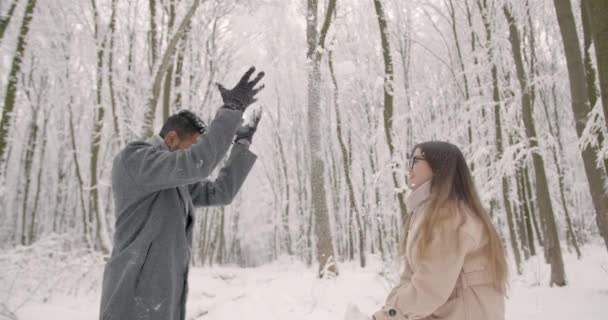 Tatiller Romantik Genç Çift Karlı Kış Günü Noel Tatil Kavramı — Stok video
