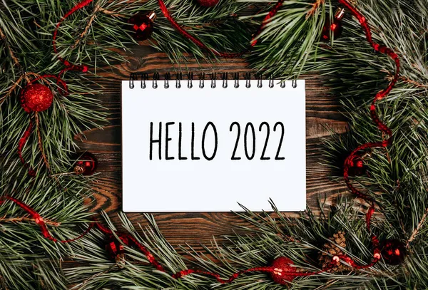 Feliz Navidad Feliz Año Nuevo Concepto Con Texto Hello 2022 —  Fotos de Stock