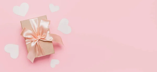 Regalos Sobre Fondo Rosa Amor Concepto San Valentín — Foto de Stock