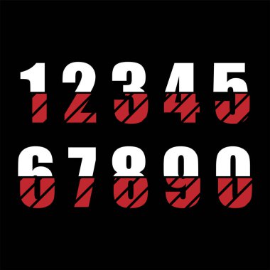 Vektör Sayıları, logolar, kurumsal kimlikler, uygulamalar, yaratıcı posterler için uygun tasarım unsurları için kırmızı ve beyaz renkli dinamik düz tasarım tarzı.