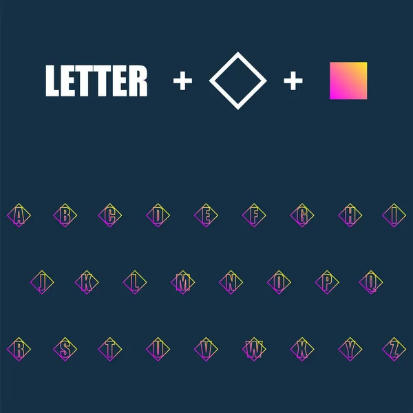 Collection Lettres Alphabet Avec Une Combinaison Dégradés Carré Rose Orange — Image vectorielle