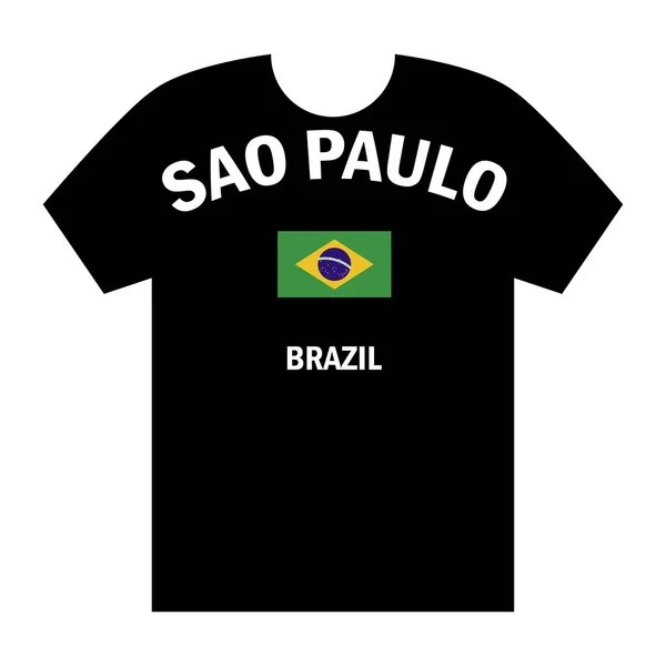 T恤衫的设计 圣保罗和巴西的笔迹加上巴西国旗 — 图库矢量图片