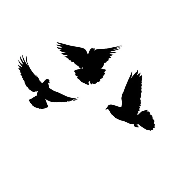 Drei Tauben Silhouette Geeignet Für Symbole Logos Einfaches Design Silhouette — Stockvektor