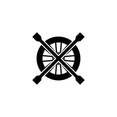 Araç tekerleğinin kilidini açmak için vektör araç tekerleği ve anahtar. beyaz arkaplan izole