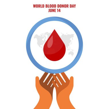 Kan ve El Vektörü Simgesi. Dünya Kan Bağışı Günü Tasarım Konsepti, sosyal medya şablonu, poster, tebrik kartı, afiş, arkaplan, broşür için uygun. Vektör İllüstrasyonu