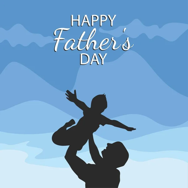 Silhouette Vector Illustration Father Raising Son Inglés Concepto Diseño Del — Vector de stock